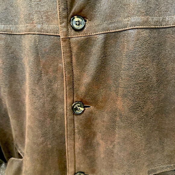 Stones faux leather heavy duty coat with textured leather brown style ,size 42/L - Picture 8 of 9